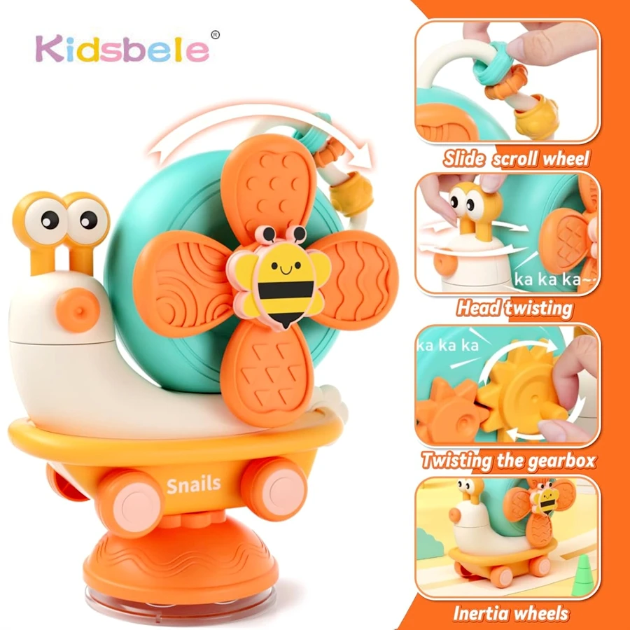 

Suction Cup Toy 3-in-1 Montessori Sensory Fine Motor Infant Travel Bath Toy High Chair Activity Snails Toy for 1-3 Years Old Kid