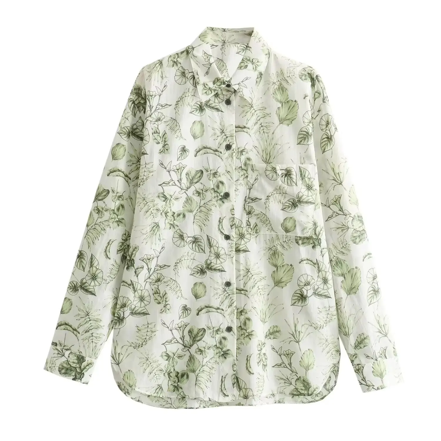 2024 New Summer Women\'s Shirt Flip Collar Single breasted Printed Long sleeved Blouse Top+Casual High Waist Pants Set