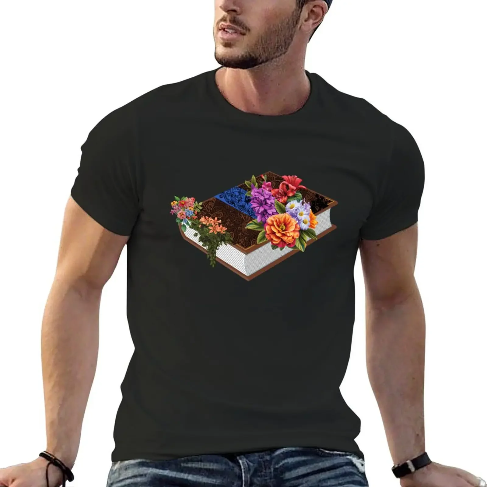 Flowers growing from book T-Shirt quick-drying plus sizes for a boy mens clothing