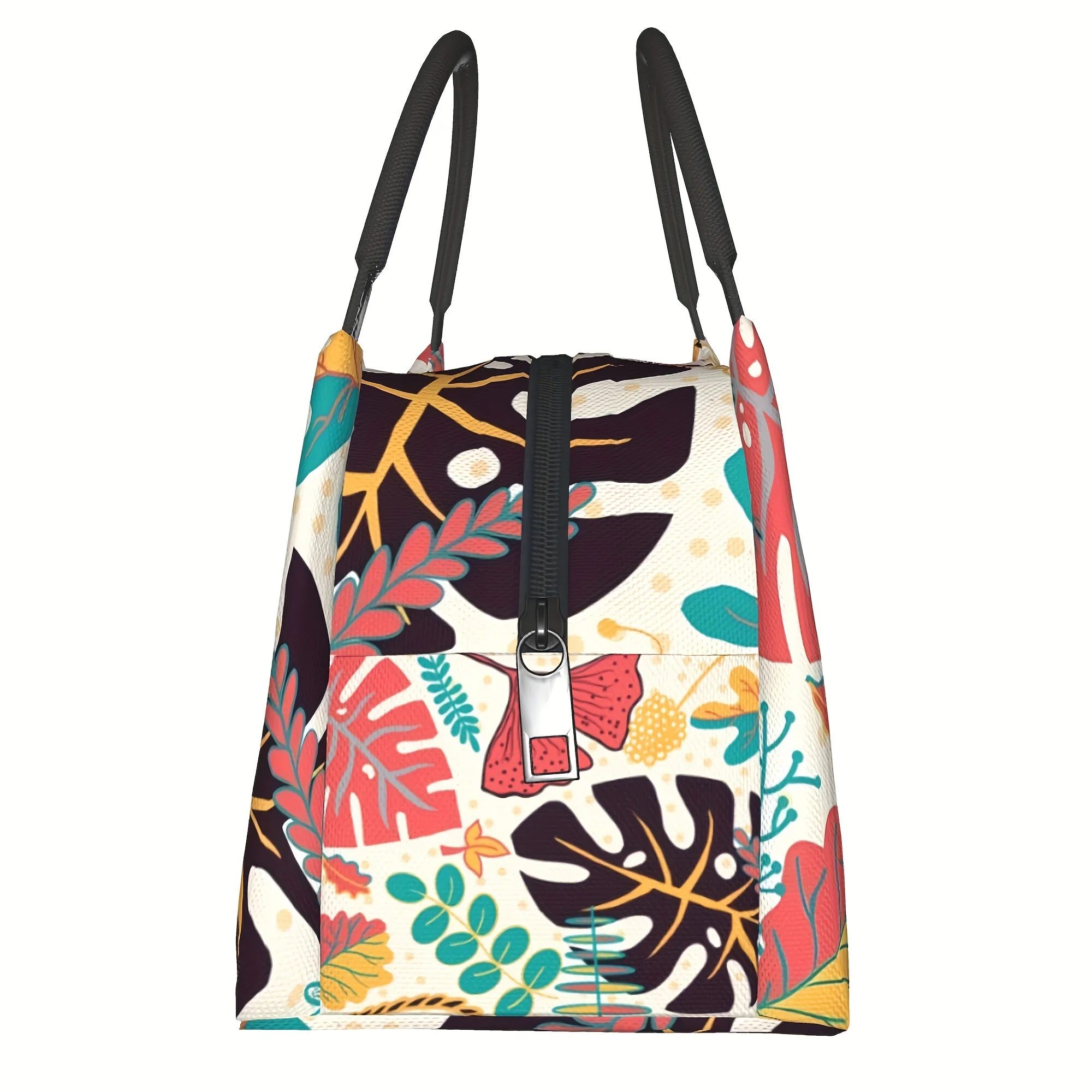 Tropical Palm Leaf Pattern Insulated Cooler Bag, Reusable Lunch Tote For School, Work, Picnic, Beach Essentials
