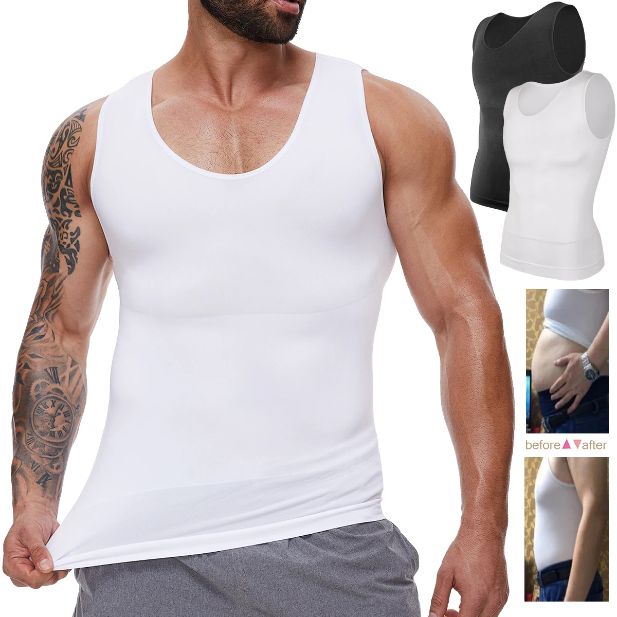 

Mens Slimming Body Shaper Vest Workout Tank Tops Abs Abdomen Undershirts Tank Top Shapewear Thermal Compression Absorb Shirt