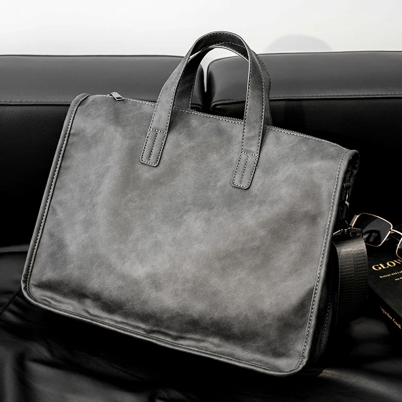 حقيبة ملفات محمولة بسحاب بإبزيم كبير مربع للرجال، تخزين الكمبيوتر، متعددة الجيوب، حقيبة عمل بكتف واحد