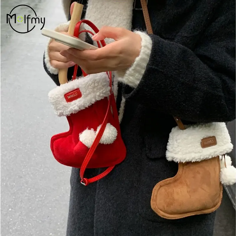 

Women's Bags Trend 2025 Crossbody Bag Lamb Wool Fluffy Lamb Fur Bag Purse Wallet Travel Plush Boot Handbag Outdoor Bolsos Mujer