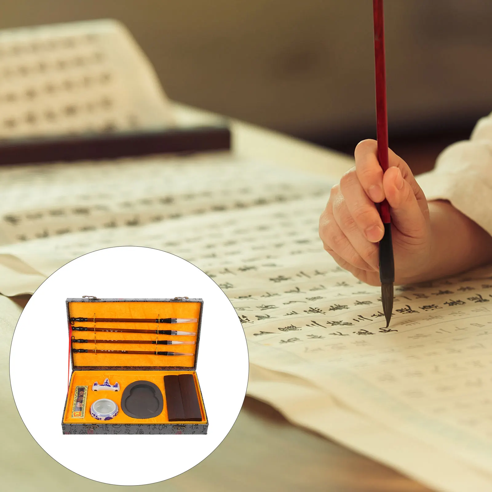 1Set Chinese Calligraphy Brush Set High-Quality Portable Ink Stone and Writing Brush for Students Practice Professional Painting