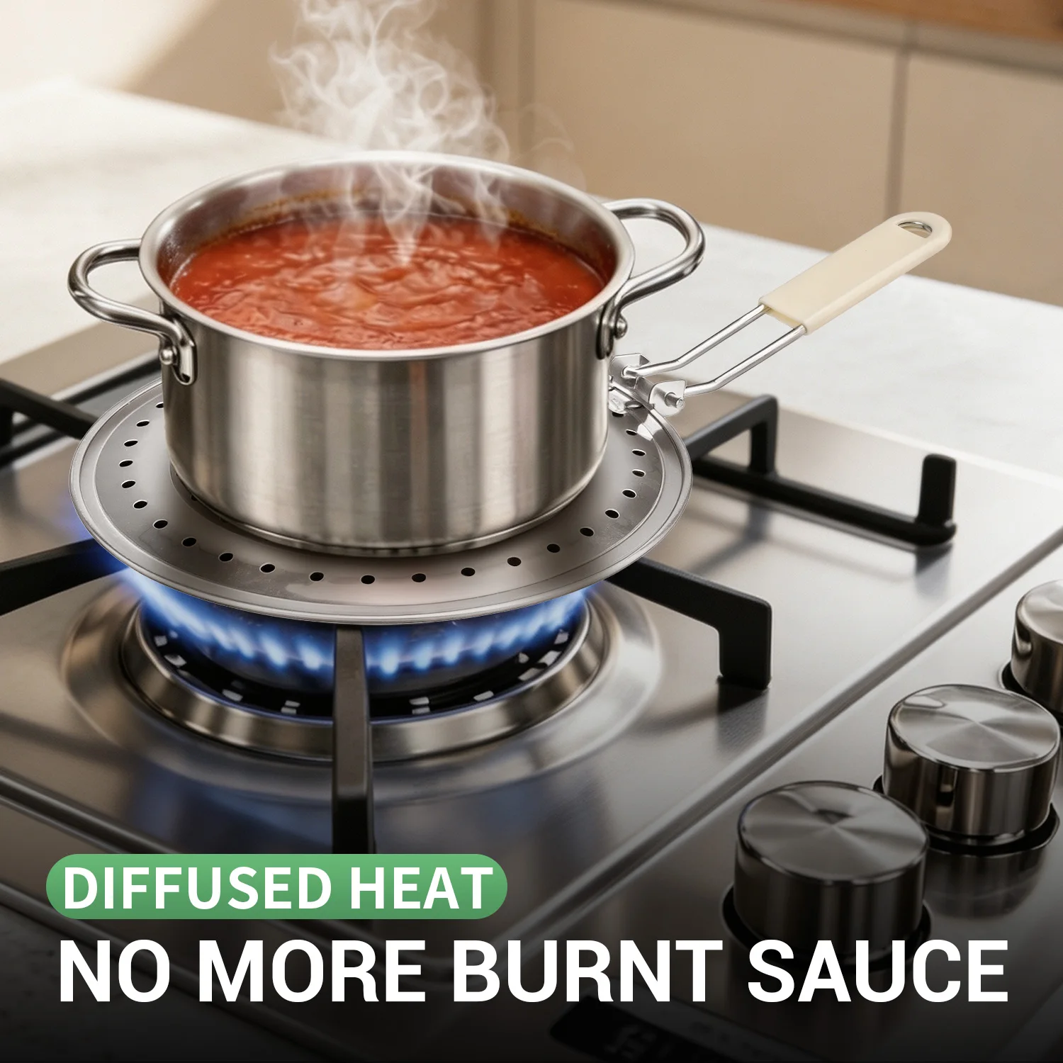 Stainless Steel Heat Diffuser Foldable Round Flame Guard Simmer Plate Steel Heat Diffuser Splatter Kitchen Heat Diffuser Mat