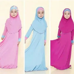 Muslim Islamic Baby Girls Ramadan Abaya With Hijab Full Length Robe Burka Maxi Little Kids Kaftan Girls Prayer Dresses Gowns