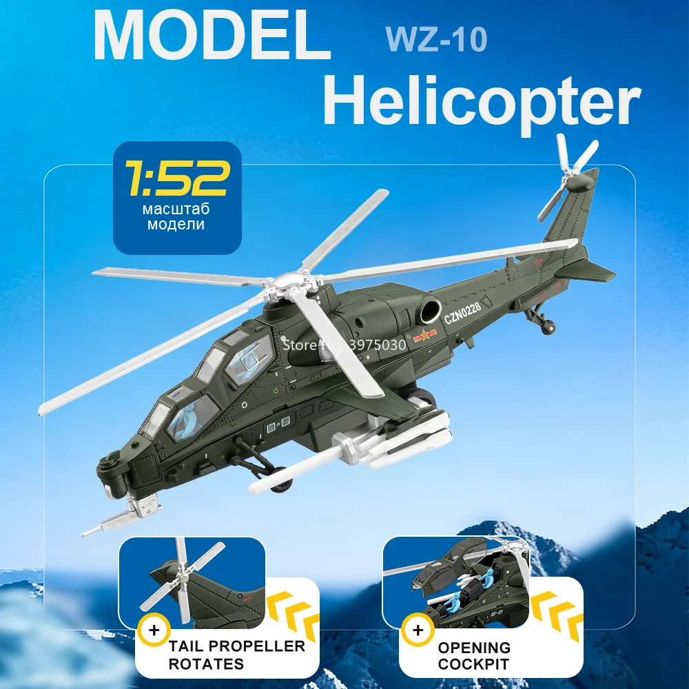 

1:52 Scale CAIC Z-10 Military Helicopter Models Toy Alloy Diecast Wheel Pull Back Miniature Aircraft Model Surprise Gift for Kid