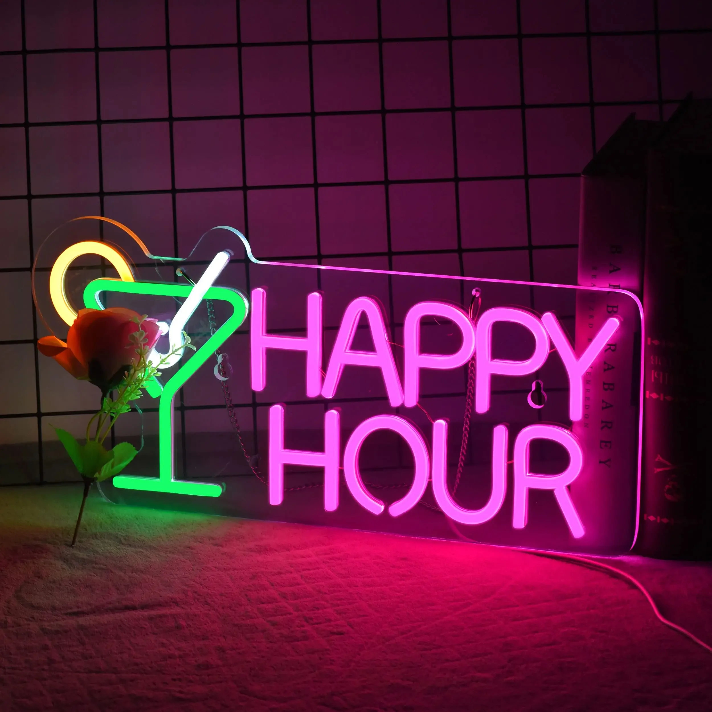 Happy Hour Neon Sign. for Wall Decoration with Dimmable Switch LED Neon Sign Bedroom Bar Hotel Party Club Office Art Light.