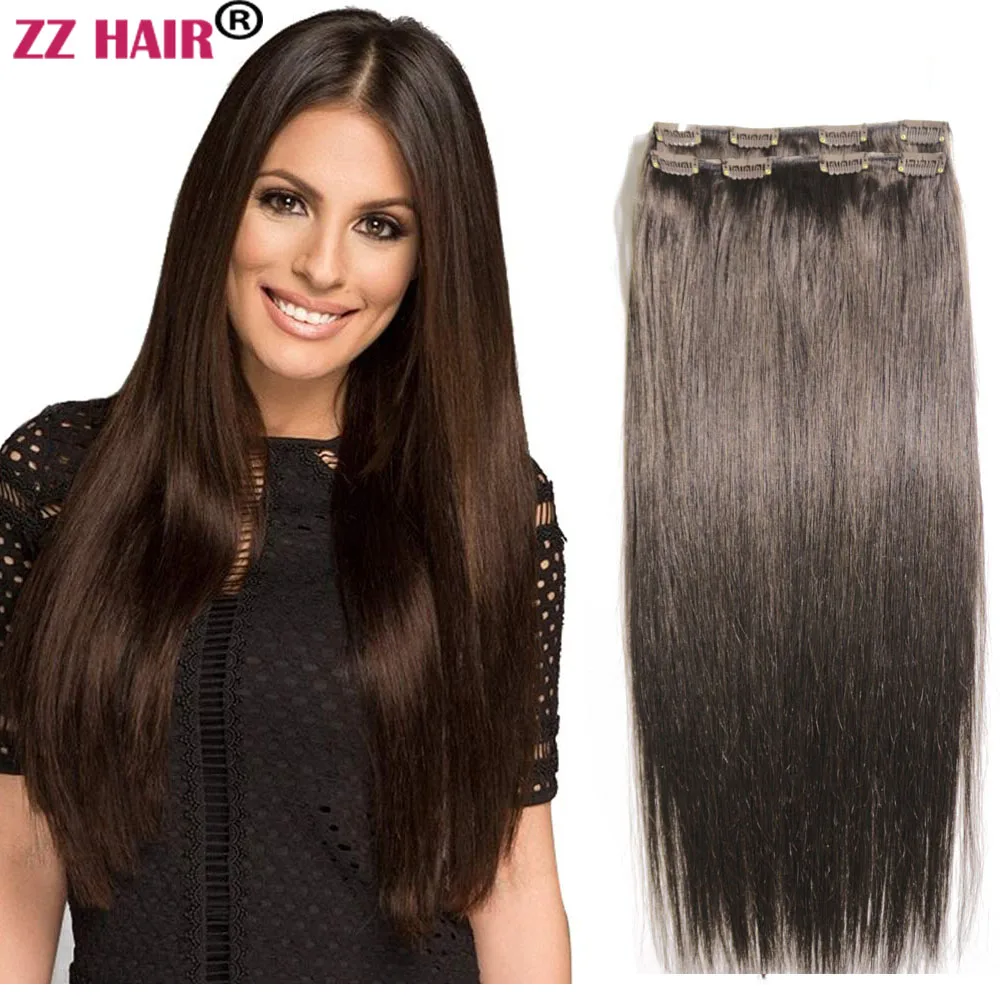 

ZZHAIR 100% Brazilian Human Remy Hair Extensions 16"-24" Clips-in 2pcs Set 80g-100g Two Pieces 2x20cm Natural Straight