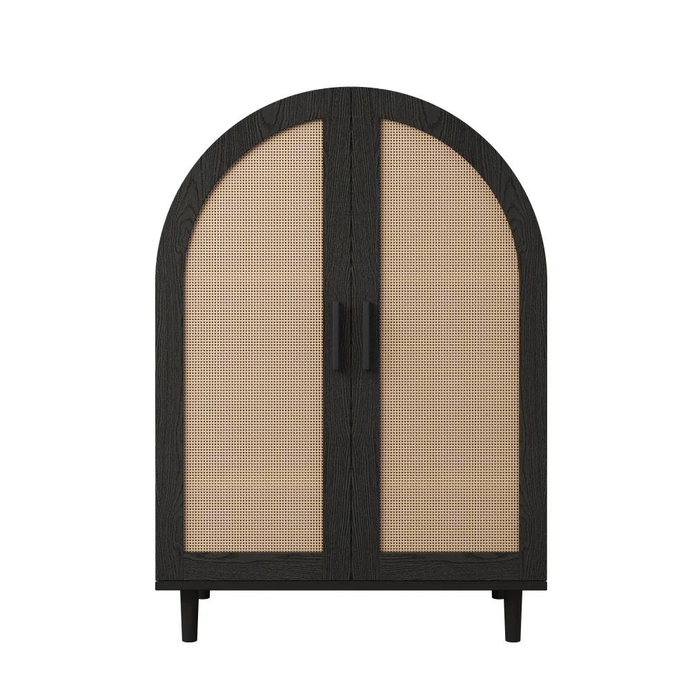 Elegantes Sideboard/Schuhschrank mit abgerundeten Außentüren, gebrochenen Rattan und drei Regalen. – Detail 20