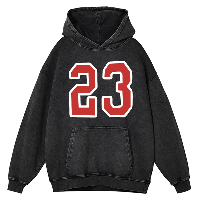 23 Letter Printing Mens Distressed Cotton Hoody Simple Retro Washed Comfortable Hoodies Street Crewneck Autumn Warm Clothes