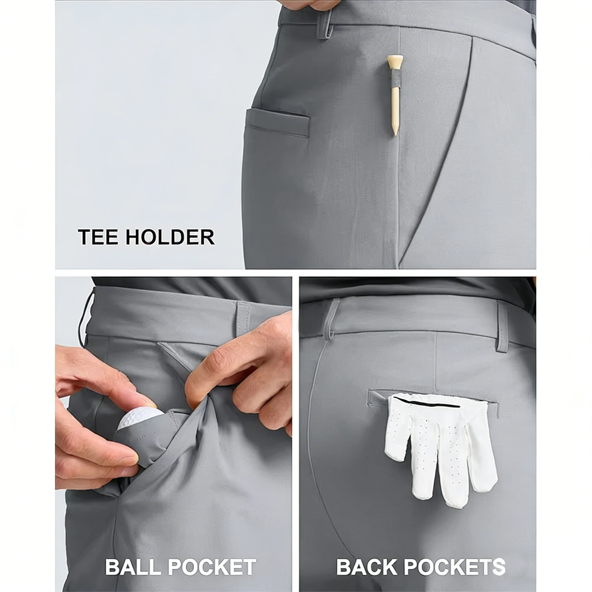 Bermuda Casual Masculina para Golfe de 7 Polegadas, Leve, com Bolso Oculto, Respirável e de Secagem Rápida, Roupas Casuais para o Dia a Dia
