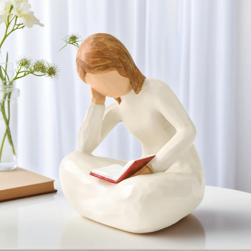 1 Resin Reading Thinker Statue - a Beloved Gift for Female Book Lovers, an Artistic Ornament for Readers/Graduates/Teachers/Students - Decorative Art for Study Rooms, Offices, Classrooms - a Heartwarming Gift for Christmas/Valentine's Day/Graduation Season/Thanksgiving, No Electricity Required