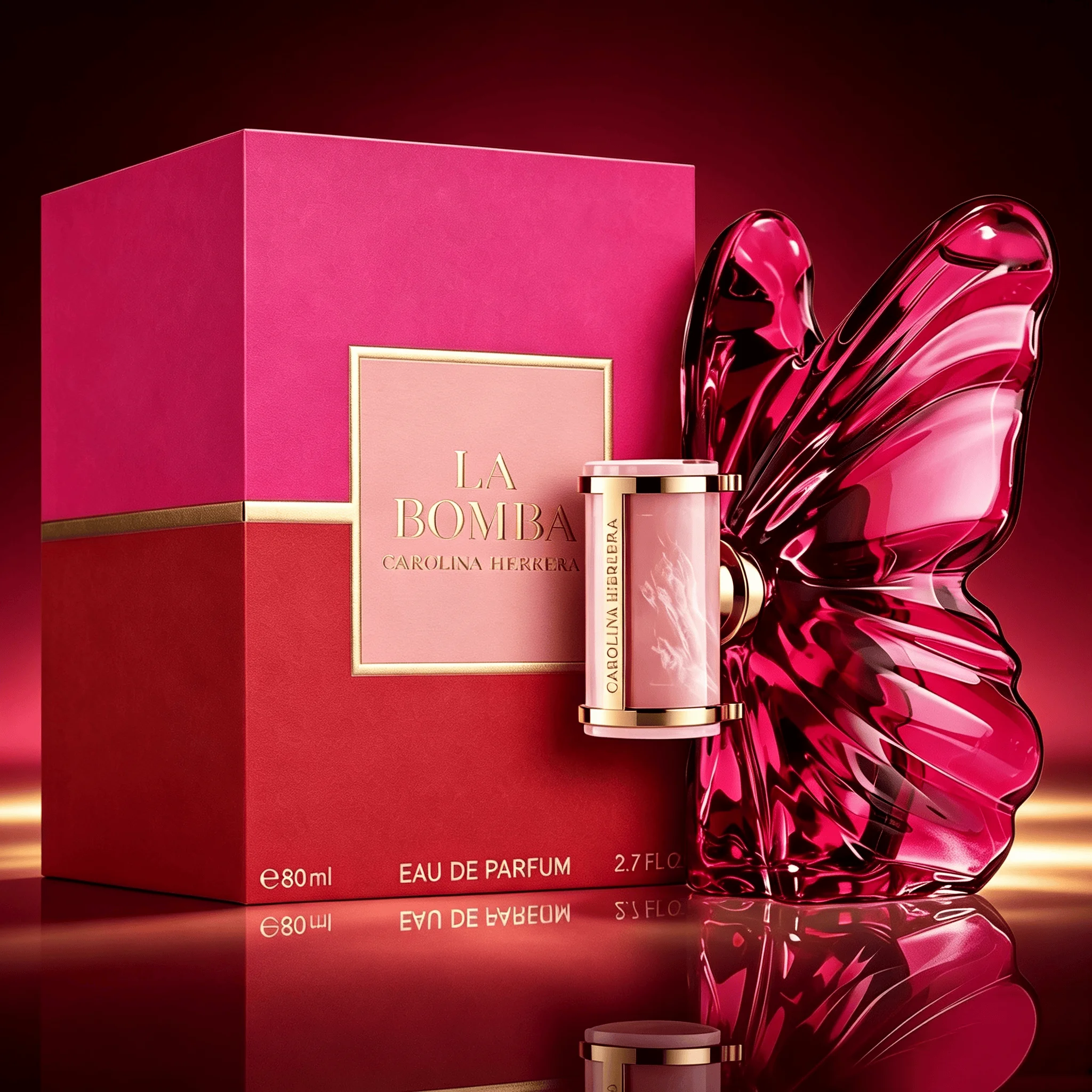 Carolina Herrera La Bomba Unisex Edp Spray 2.4 oz Rechargeable Parfum Papillon Longue Durée Floral Fruité Pitaya Cerise Pivoine Vanille Cadeau pour Hommes Femmes