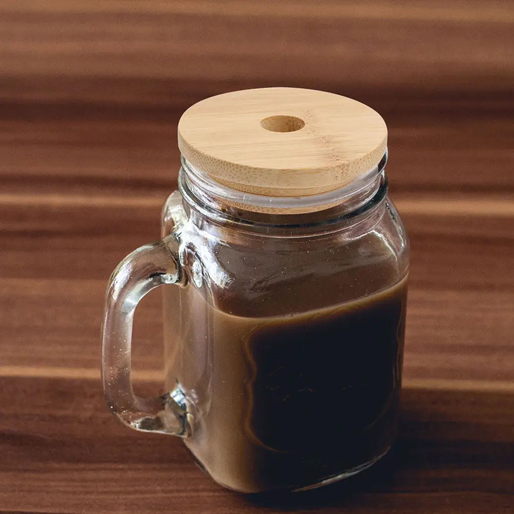 6Pcs Mason Jar Bamboo Lids Wooden Replacement Covers Straw Hole Airtight Food Storage for Glass Cups Yogurt