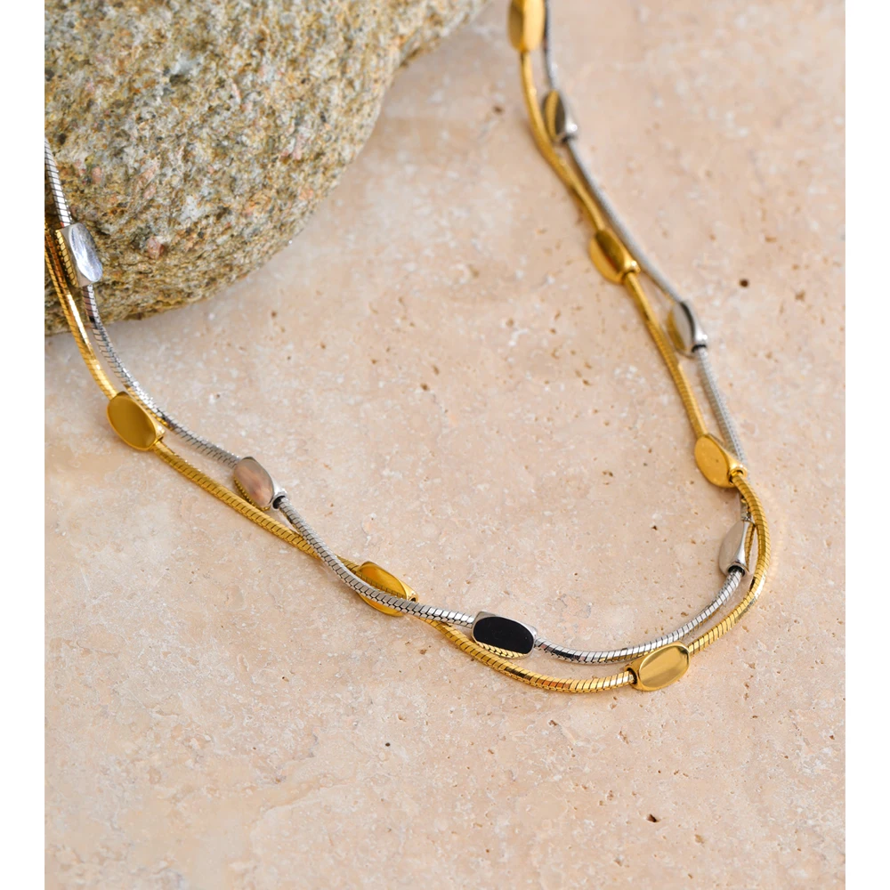 Yhpup Trending Stainless Steel Snake Chain Necklace Gold & Platinum Plated Personalized Simple Collar Jewelry Accessories