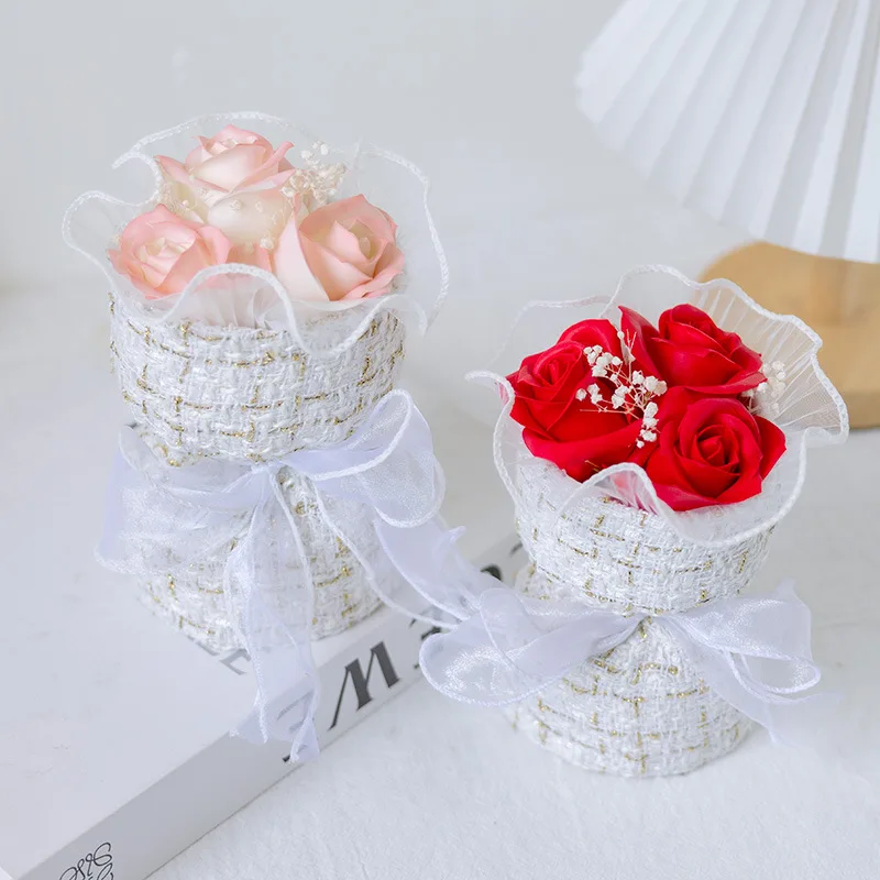 Mini Soap Roses Simulated Bouquet Holiday Party Decoration Exquisite 3 Heads Romantic Flowers Artificial Soap Flower New