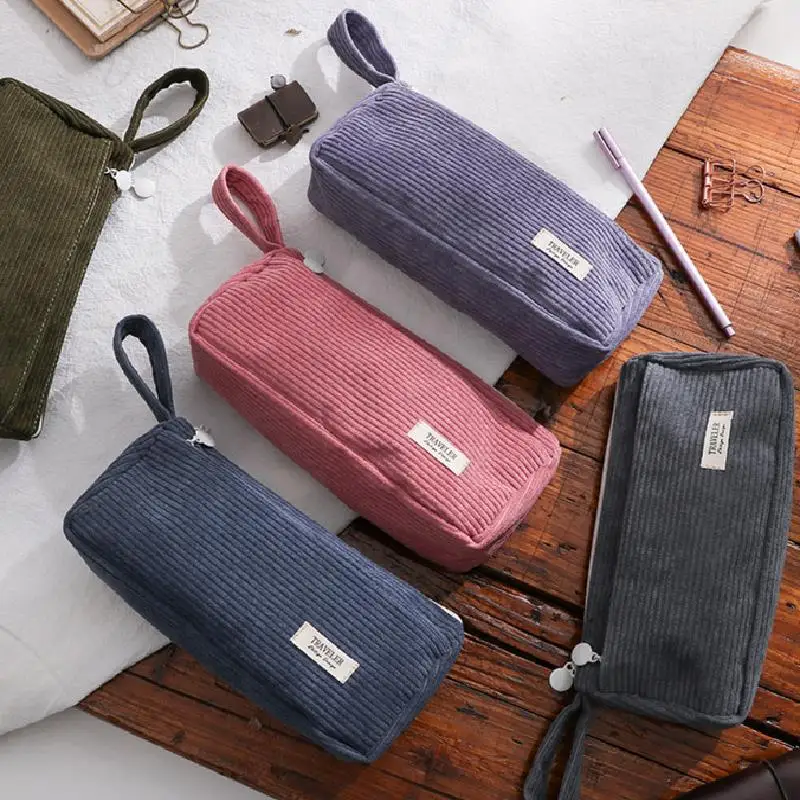 Korean Corduroy Cosmetic Bag Small Makeup Pouch Lady Portable Travel Toiletry Bag Necesserie Organizer Student Cute Pencil Case