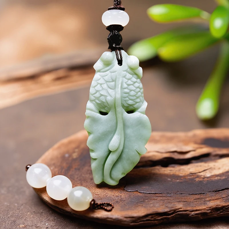 Green Real Jade Goldfish Pendant Necklace Natural Jewelry Talismans Stone Gifts for Women Men Carved Amulet Accessories Fashion