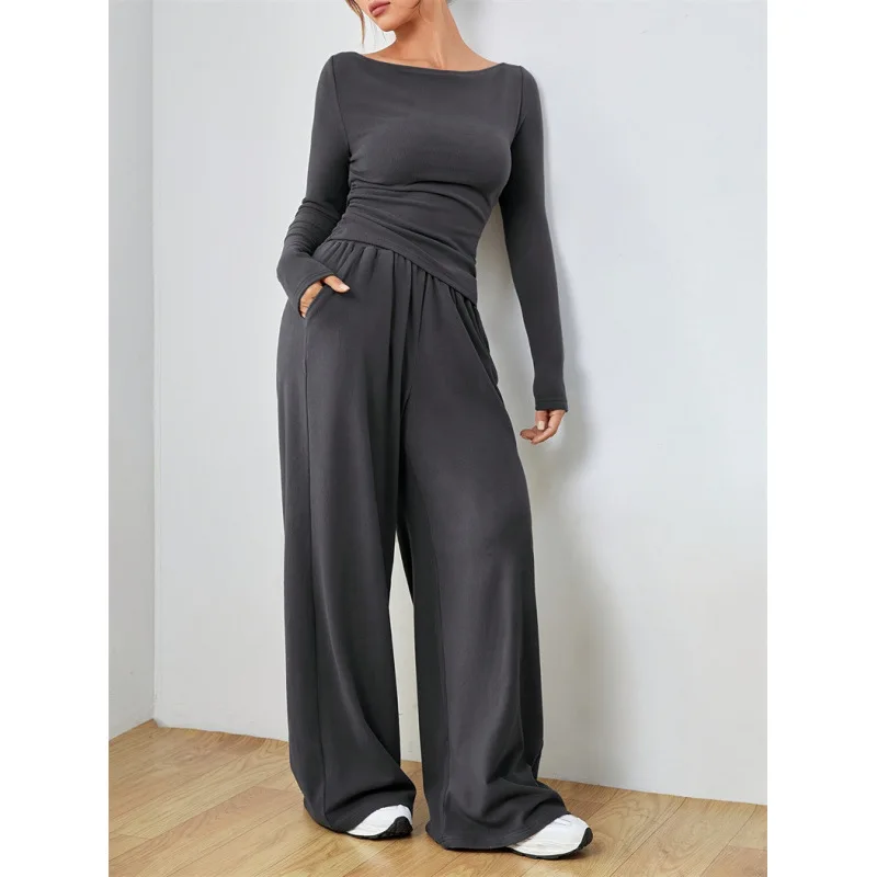 

Women's Sexy Pajama Sets Casual Long Sleeve T Shirt with Wide-leg Pants 2 Piece Pajama Set Women's Suit Fashion Irregular Pijama
