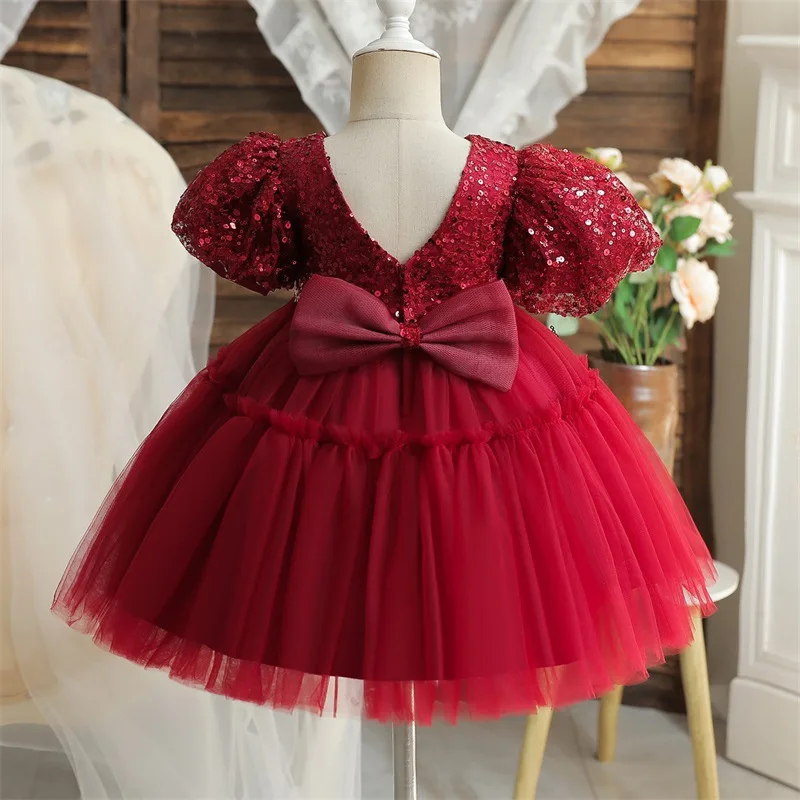 Baby Girl Princess Dress For First Birthday Elegant Girls Party Dresses Fashion Sequin Lace Ball Gown Toddler Evening Dress