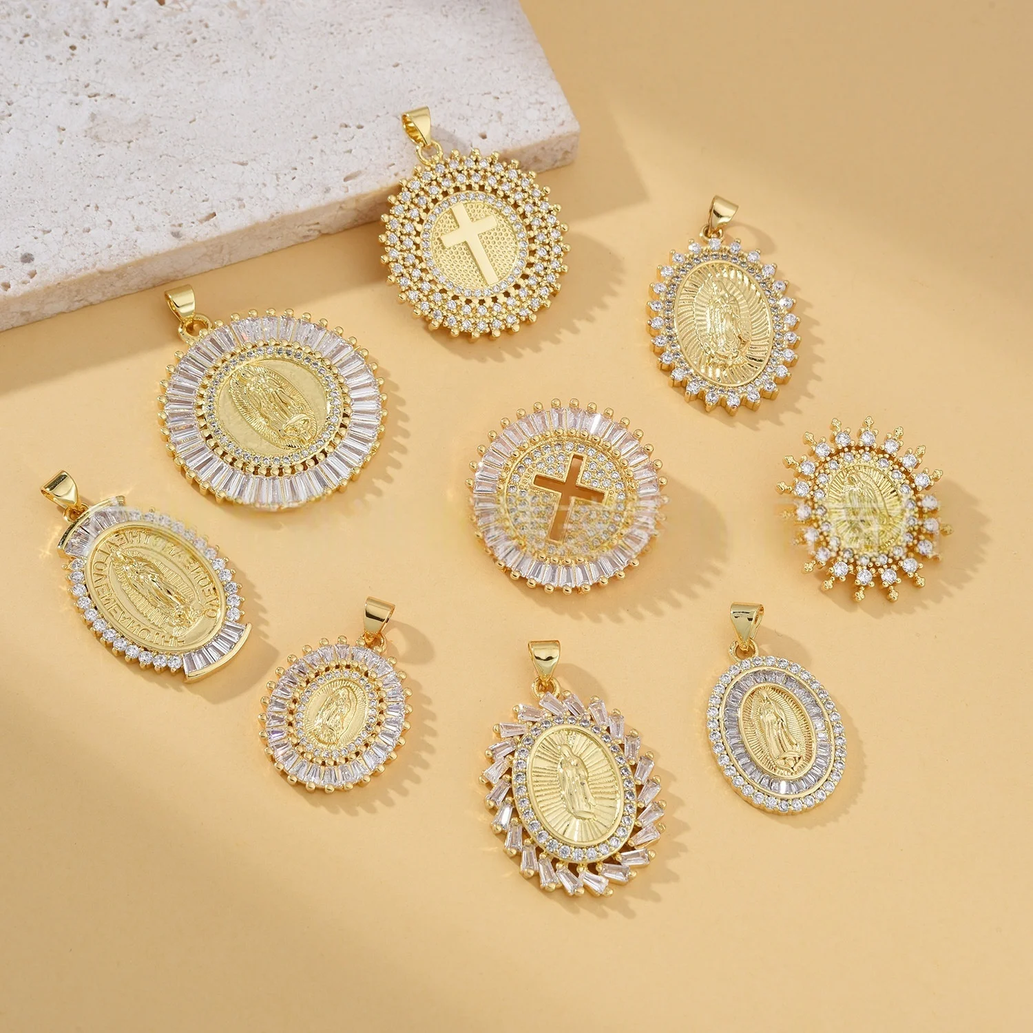 

5 Pieces European and American Crystal Zircon Madonna Pendant Accessories DIY Pearl Necklace Jewelry Making Materials Wholesale