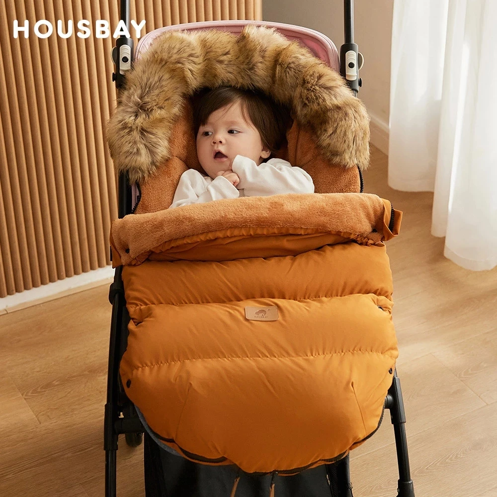 Baby Sleeping Bag Pram Footmuff Windproof Waterproof Winter Sleepsacks Detachable Fur Collar Newborn Cocoon Envelopes Thick