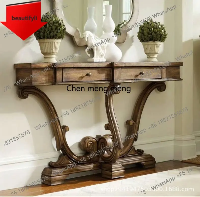 

X188 American country solid wood entrance table oak retro carved partition table foyer entrance display table