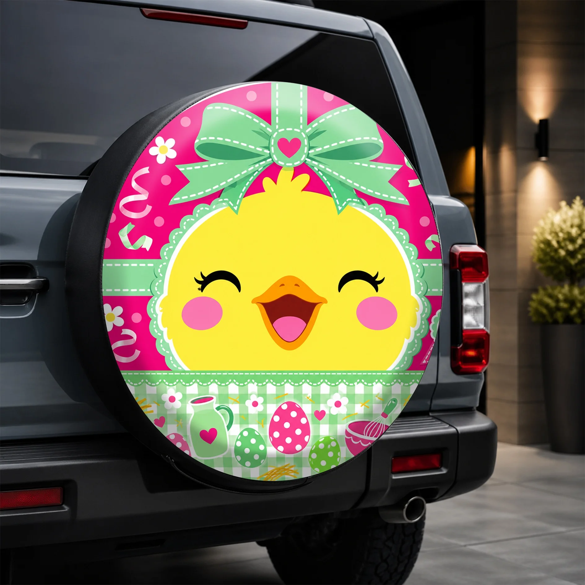 1pc 1pcs Cute Chicks Car Tire Cover & Wheel Protector Suitable For Outdoor, Spare Tire Protector With Chicks Pattern, Easy Insta