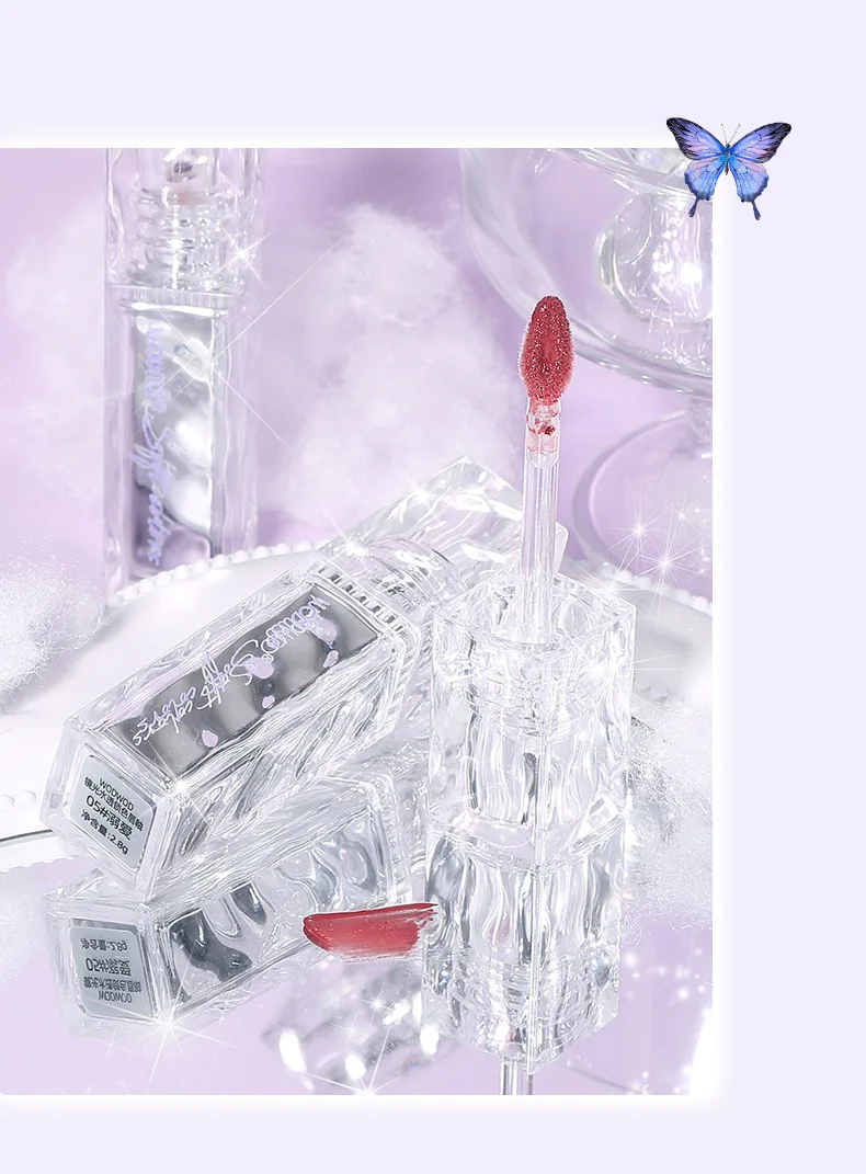 WODWOD espejo claro agua-cerradura transparente color labio esmalte claro agua-espejo transparente lápiz labial formador de película de secado rápido