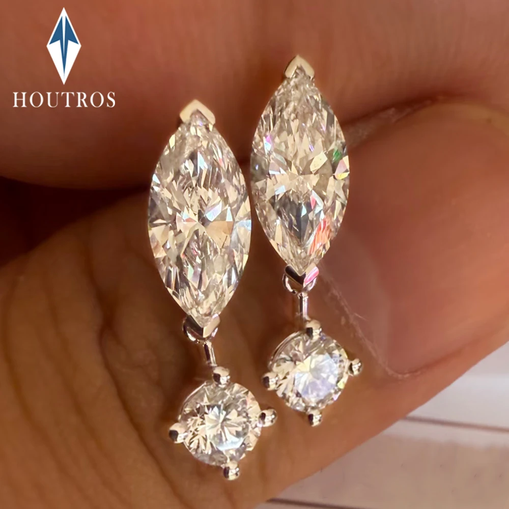 1.6cttw/2.6cttw Marquise Cut All Moissanite Drop Earrings 925 Sterling Silver D Color Diamond Stud Earrings for Women Jewelry
