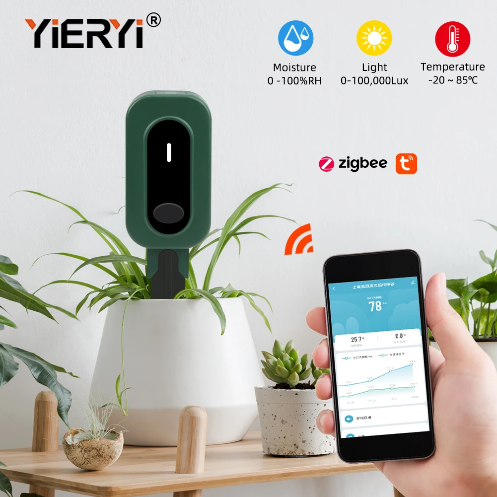 Smart Zigbee Soil Meter Tuya Temperature Humidity Sunlight Tester Garden Soil  Thermohygrometer Automation Irrigation Monitor