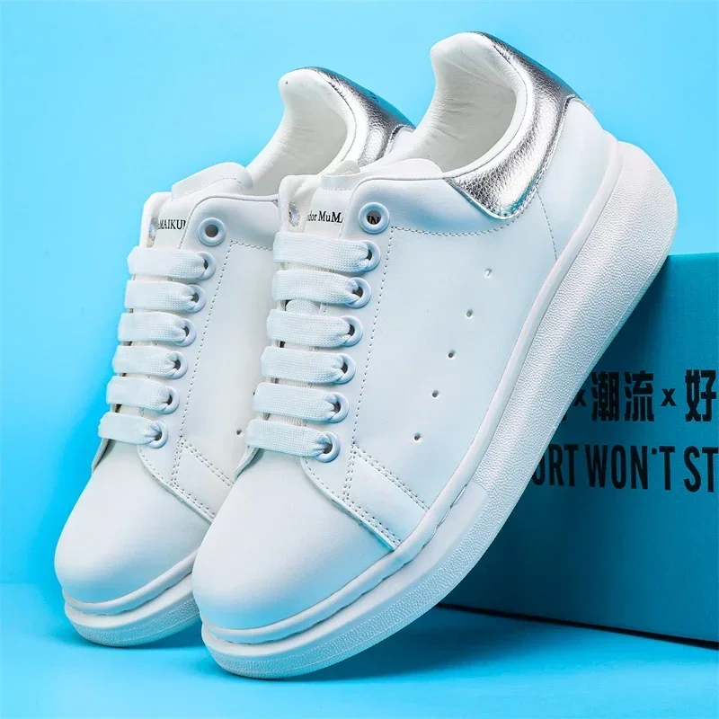 Classic white shoes for men and women, high-rise sports board shoes, and comfortable jogging shoes for couples