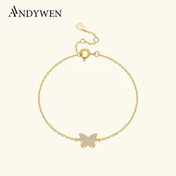 ANDYWEN Women 925 Sterling Silver Clear Zircon Butterfly Chain Bracelet Graceful Luxury Fine 2024 Valentiens Birthday Jewelry
