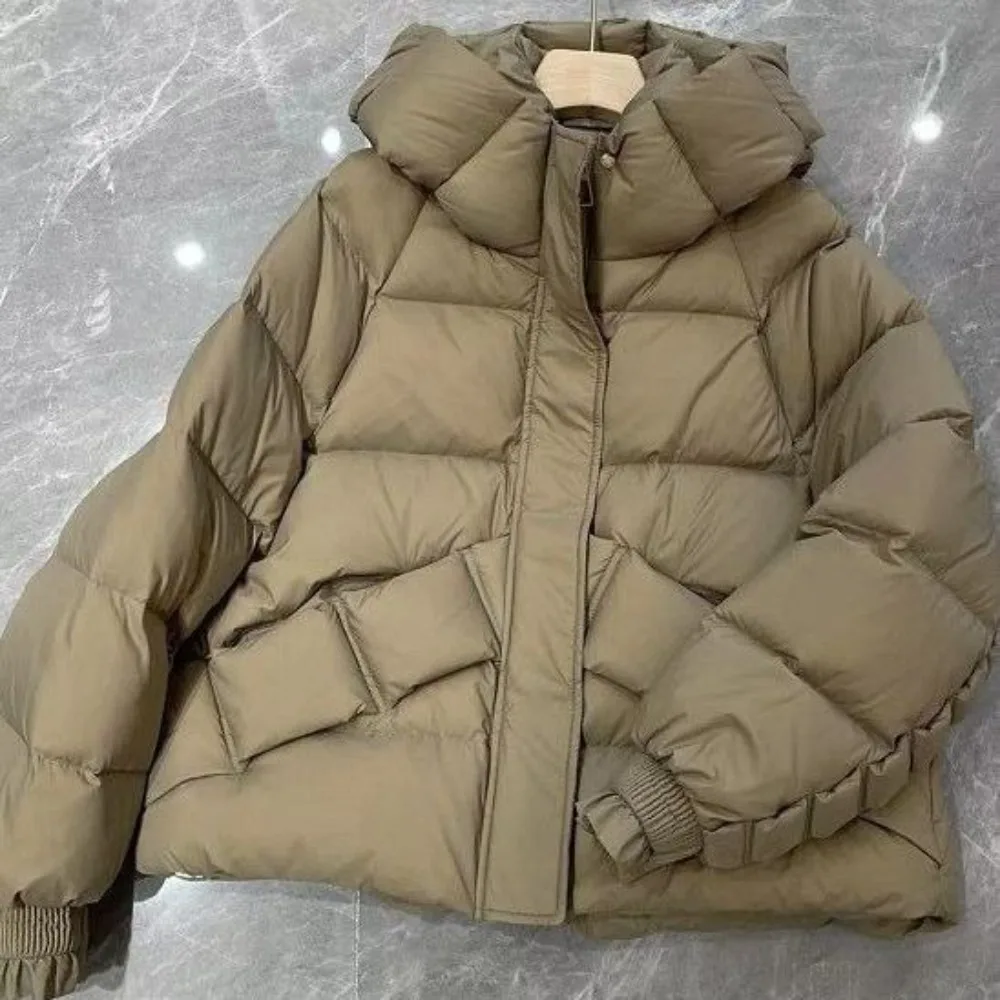 White Duck Down Jacket Women 2024 Winter Short Loose Puffer Coat Hooded Thick Warm Female Casual Feather Parkas Outerwear