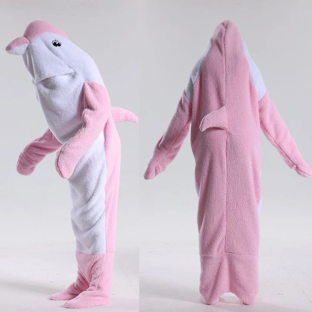 Dolphin Halloween Pajamas Onesie Homewear Comfortable Adult Flannel Sleeping Bag Hooded Wearable Loose Fit Playsuit Party Gifts