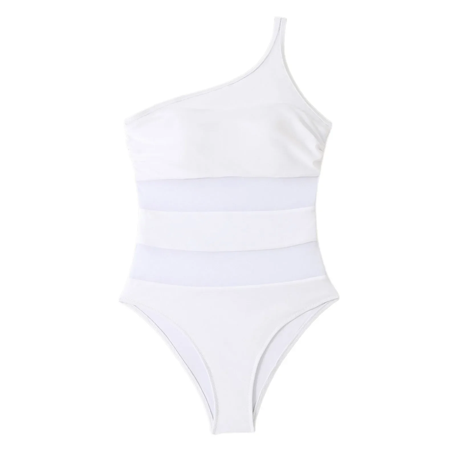 Sexy Slanted Shoulder 1 Piece Swimsuit Ladies Sexy Tight Mesh Panelled Slimming Waist Beachwear Swimsuit trajes de baño mujer