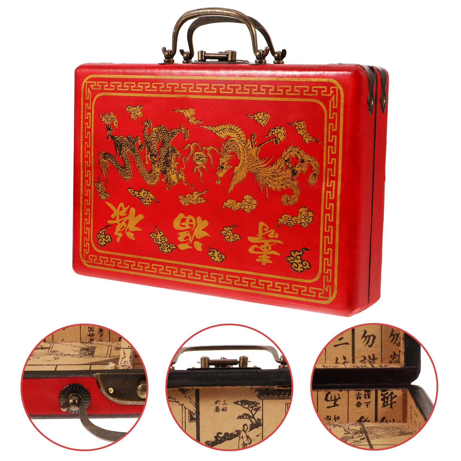 

Mahjong Box Mahjong Set Box Phoenix Portable Wooden Storage Container Gift Boxes for Tiles Household Use