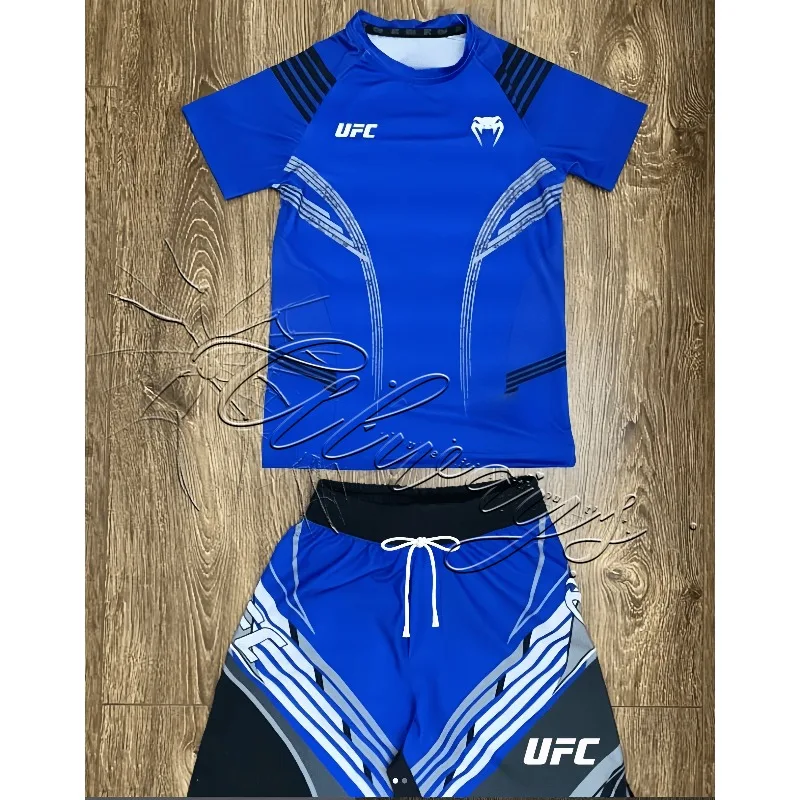 

Новые мужские гоночные сухие шорты с короткими рукавами Fighting UFC MMA, тренировочный комплект, подходящий для тренировок по борьбе и борьбе с бегом