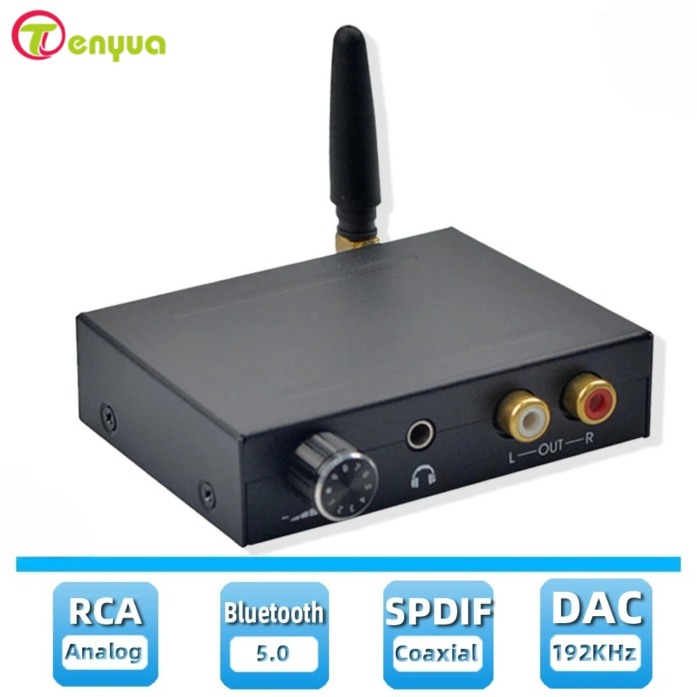 2025 DAC محول صوت رقمي إلى تناظري RCA R/L و3.5 ملم مع جهاز استقبال بلوتوث للتحكم في مستوى الصوت RCA لتلفزيون PS4