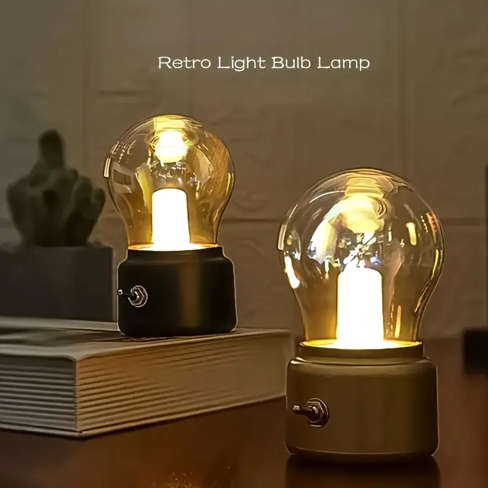 Retro gloeilamp LED glazen nachtkastje sfeer nachtlampje USB oplaadbare slaapkamerverlichting