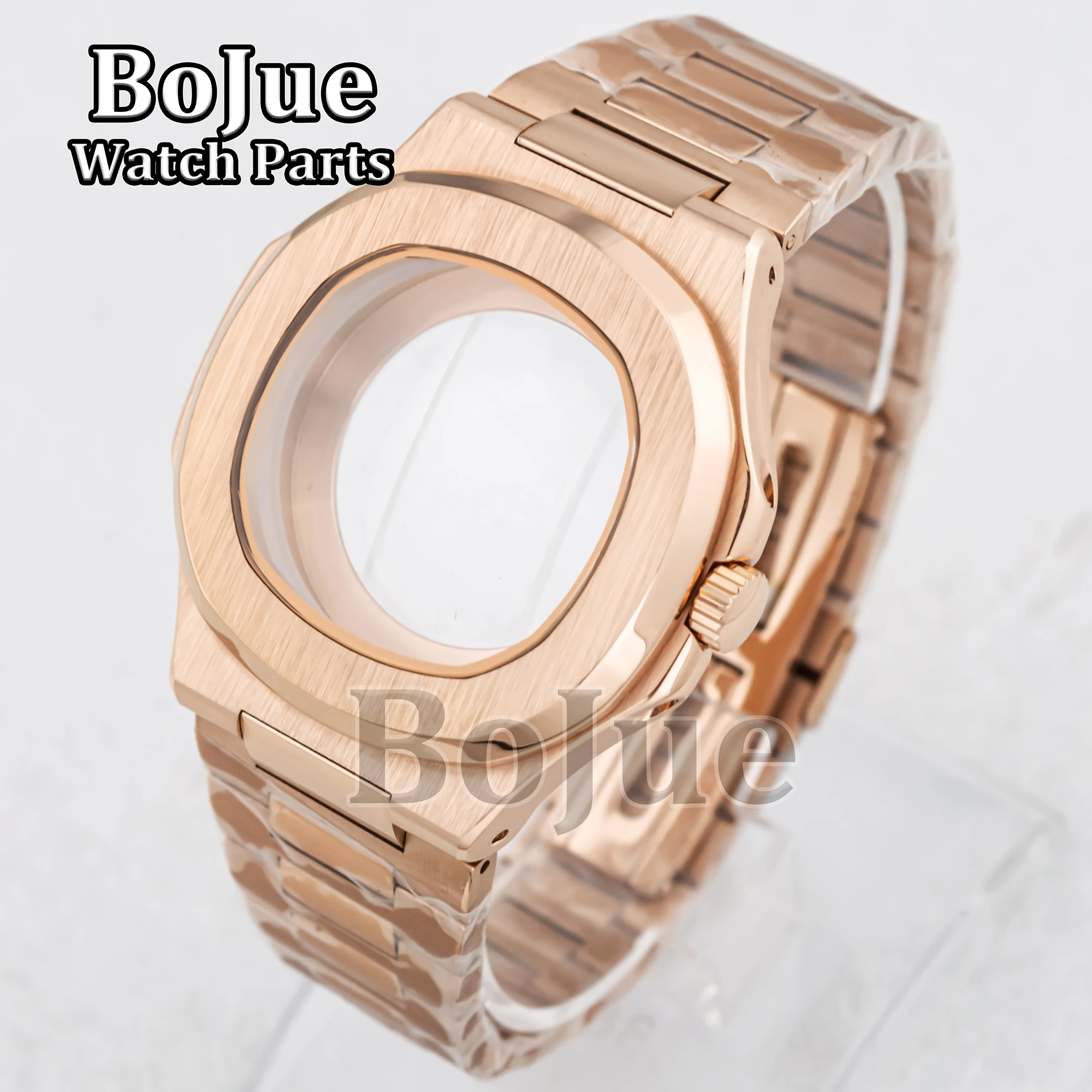 

41mm Rose Gold Luxury Men Watch Case Strap Sapphire Crystal Glass Parts For Modified Nautilus Seiko NH34 NH35 NH36 NH38 Movement