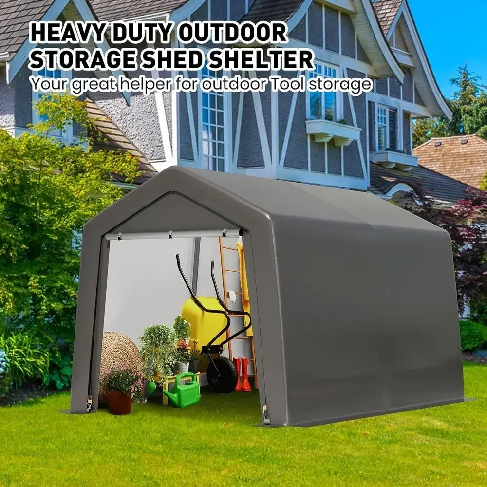 8ft x 12ft Outdoor Storage Shed with Roll-Up Door, Waterproof Cover for Motorcycles, Bikes, and Garden Tools