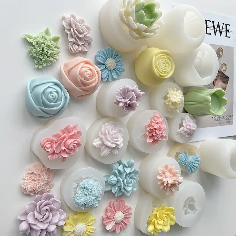 

3D Silicone Candle Molds DIY Rose Flower Aromatherapy Candle Soap DIY Gifts Craft Handmade Soap Mold Tool De Silicona Para Velas
