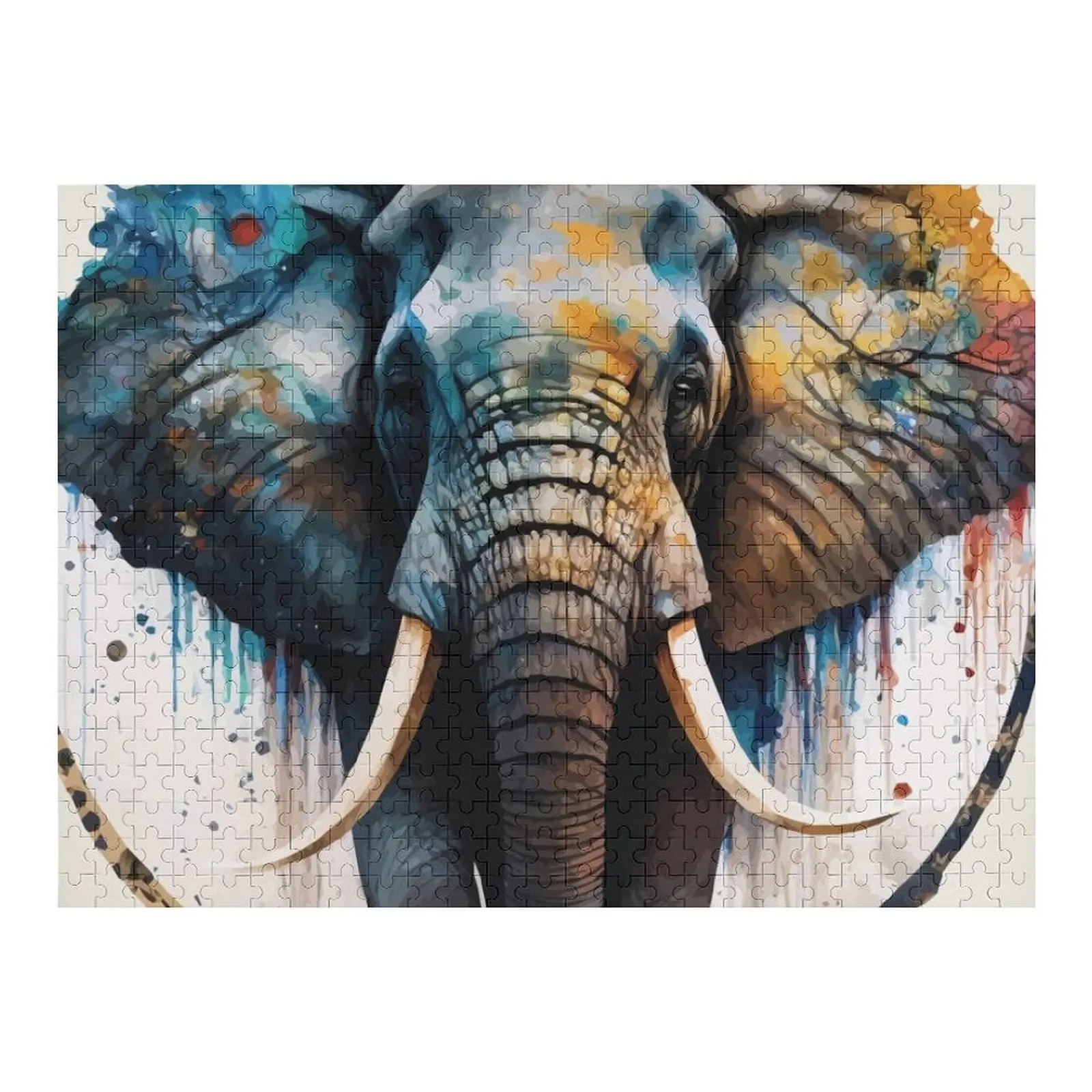 

An Elephant in Natural Earth Tones - Animals in Vibrant Color Jigsaw Puzzle Personalize Wooden Boxes Customizable Gift Puzzle