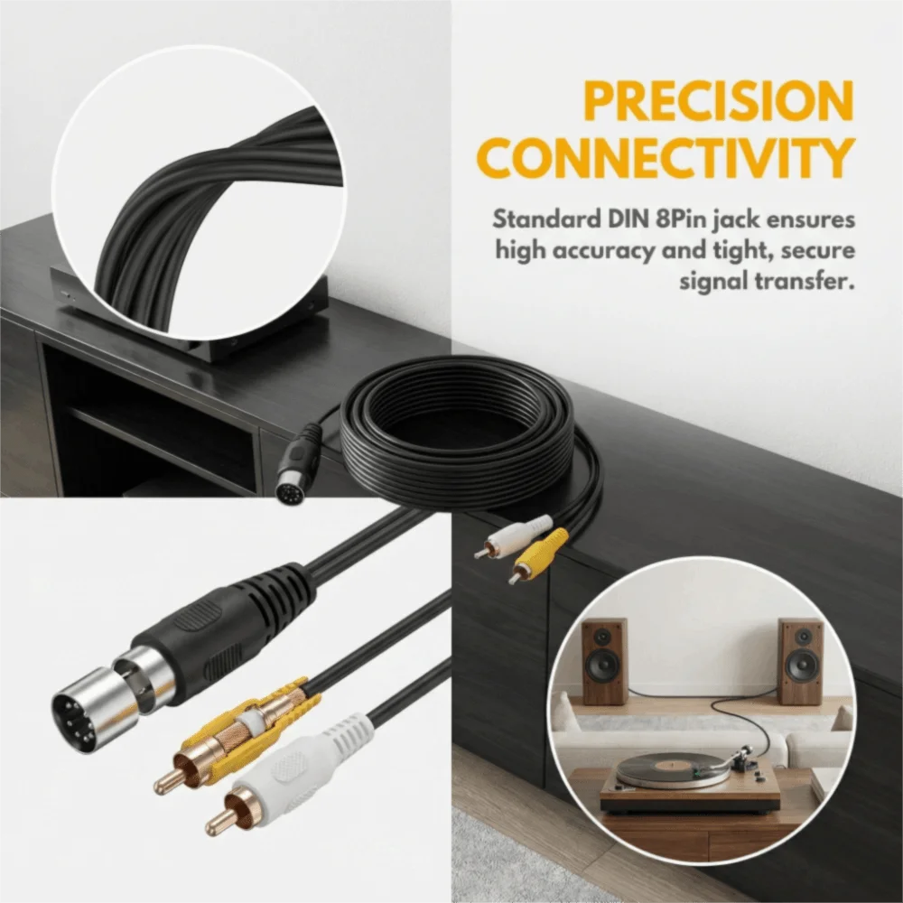 

Durable Plug and Play DIN 8Pin to 2RCA Cable 9.8ft Converter Cable DIN 8Pin Male to 2RCA Male Vintage Stereo