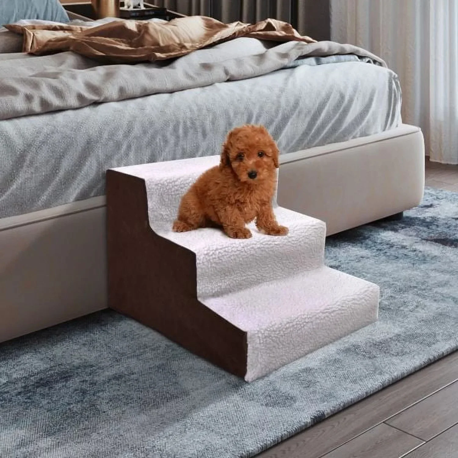 3 Steps Pet Stairs for Dogs and Cats - brown&white