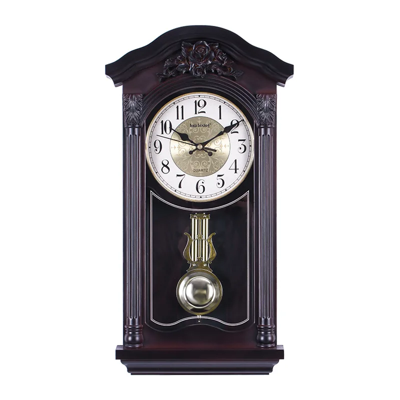 European-style retro music clock advanced sense fashion living room decoration wall clock Chinese swaying hour report wall clock