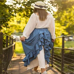 Vestido Vintage Steampunk para mujer, vestido Medieval victoriano con ribete de encaje con volantes, faldas góticas, corsé, falda, disfraces de pirata para Cosplay