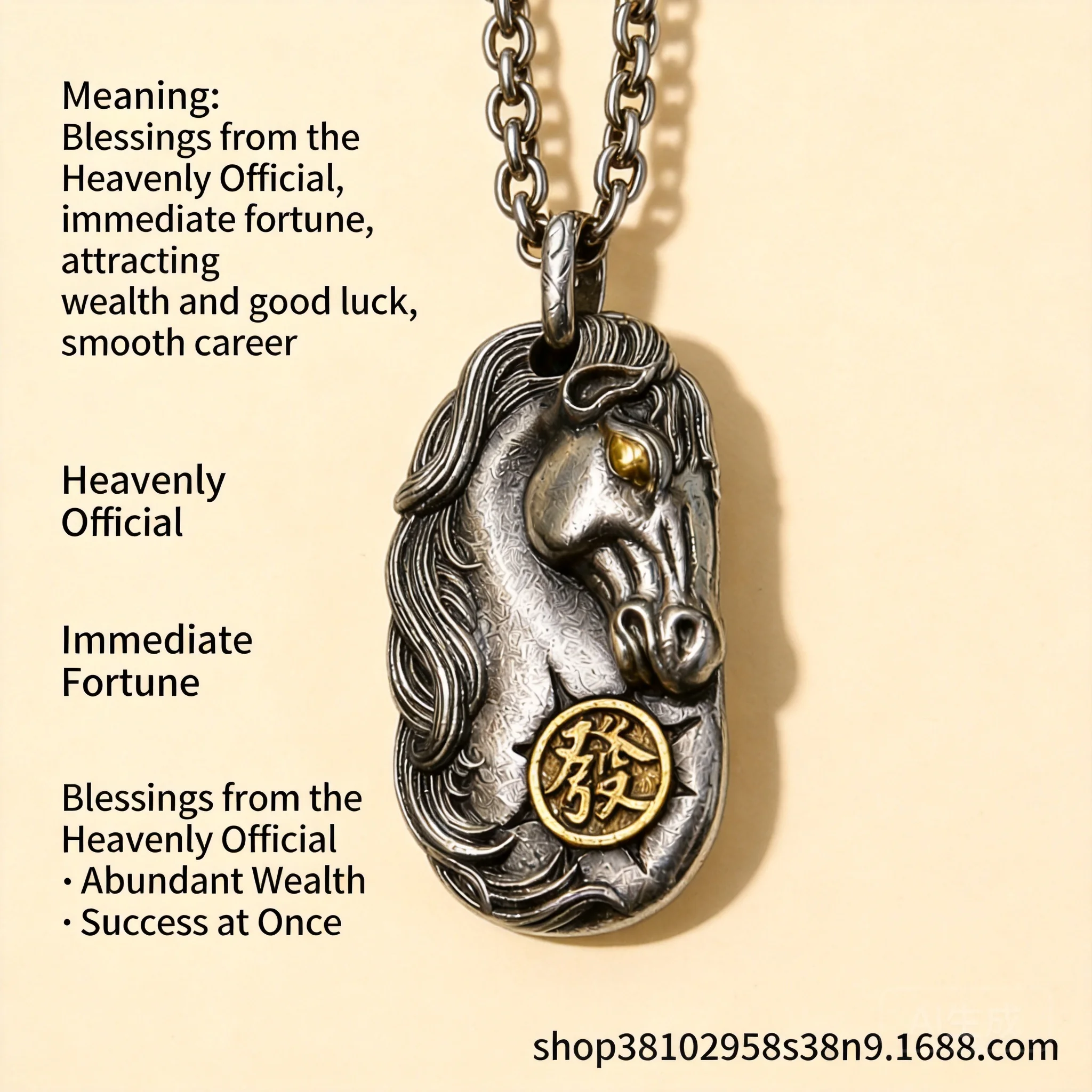 Vintage Antique Finish Brass Horse Head Pendant For Men Chinese Style Lucky Wealth Attracting Zodiac Horse Necklace Feng Shui